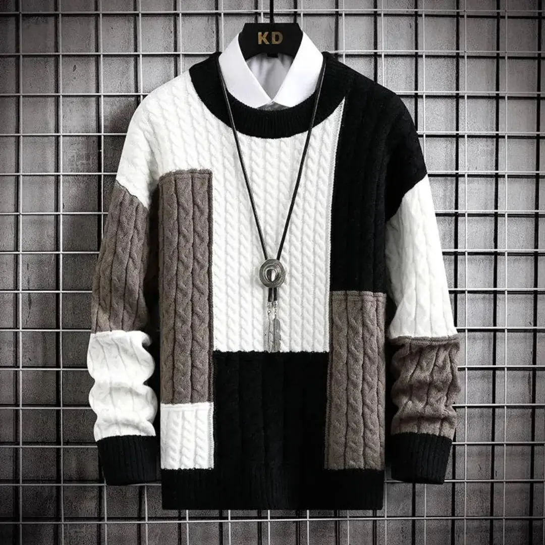 Steve | Men’s Patchwork Crewneck Sweater - Image 2