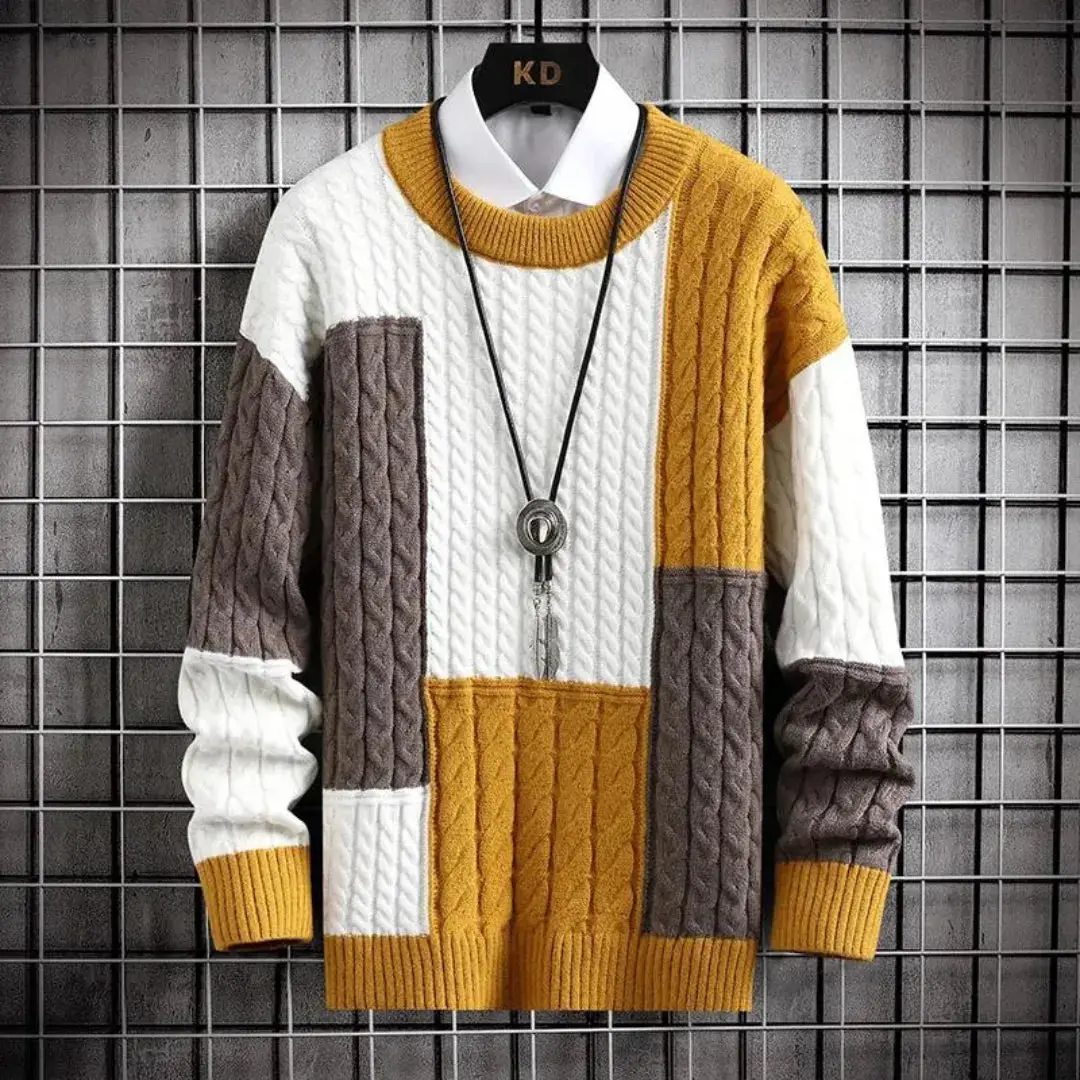Steve | Men’s Patchwork Crewneck Sweater - Image 3