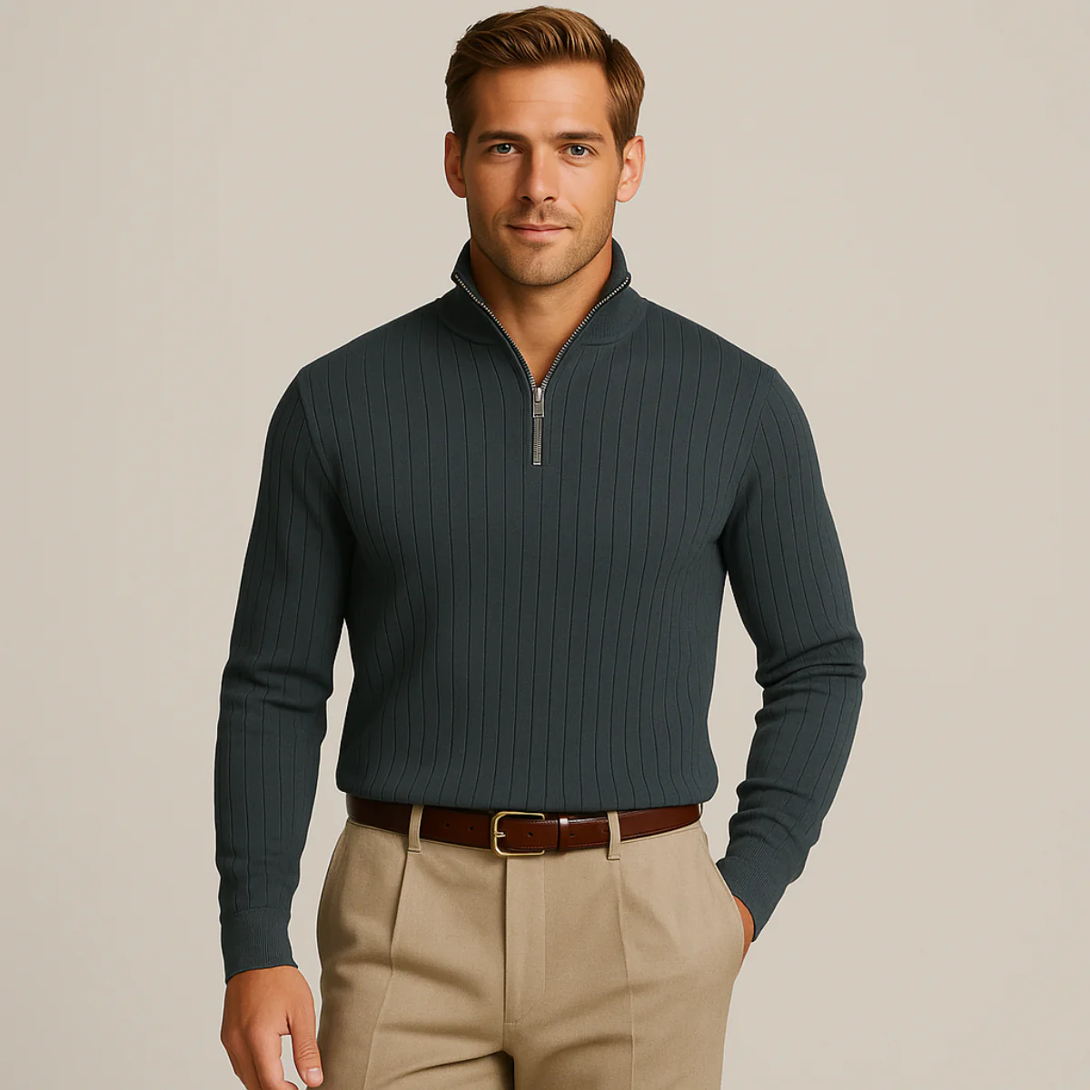 Ashtin | Men’s Ribbed Half Zip Jumper - Image 10