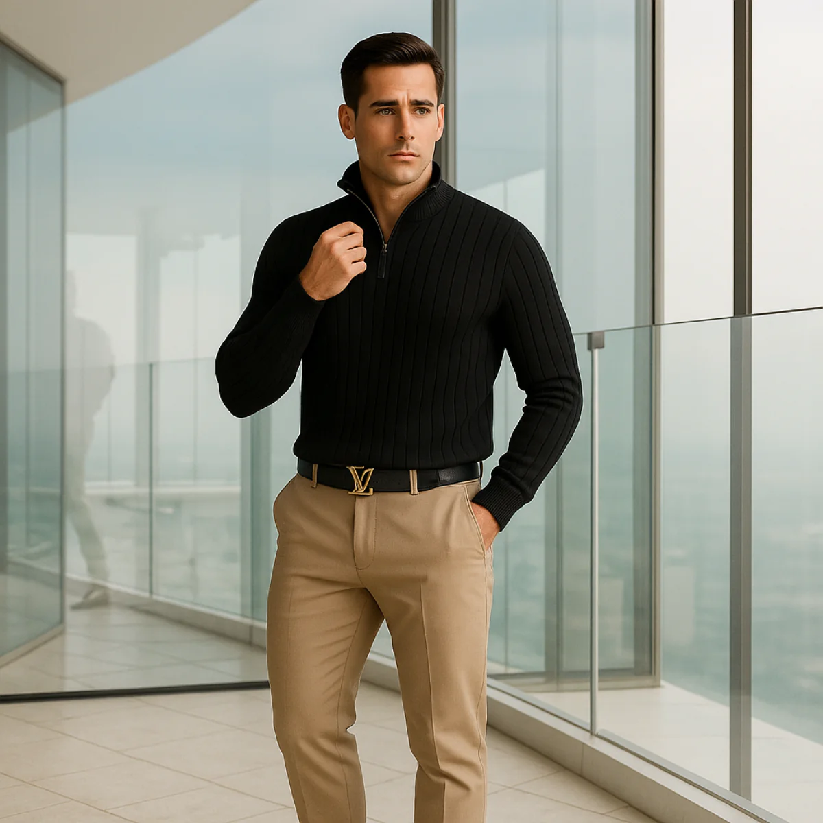 Ashtin | Men’s Ribbed Half Zip Jumper - Image 8