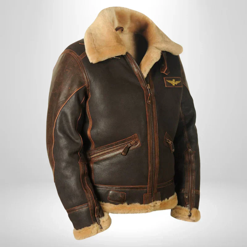Aurelius | Men’s Leather Aviator Jacket with Shearling Collar - Image 2