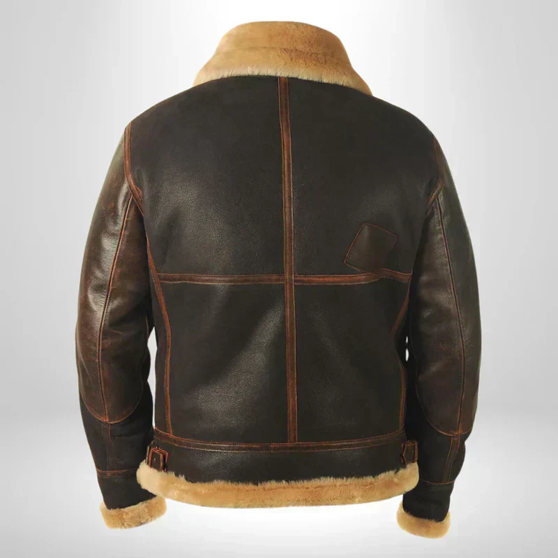 Aurelius | Men’s Leather Aviator Jacket with Shearling Collar - Image 3