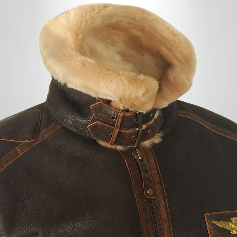 Aurelius | Men’s Leather Aviator Jacket with Shearling Collar - Image 4