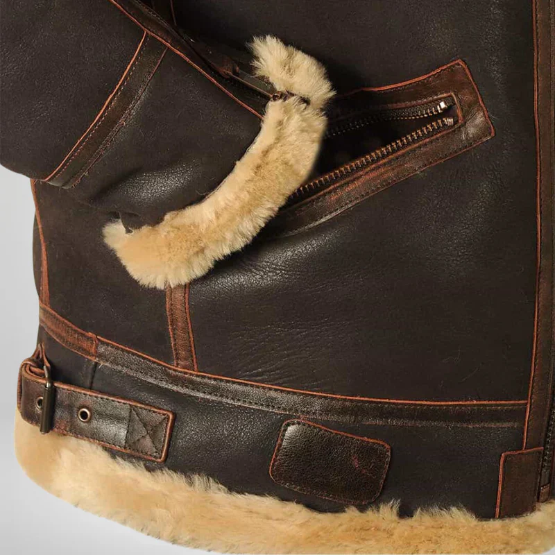 Aurelius | Men’s Leather Aviator Jacket with Shearling Collar - Image 5