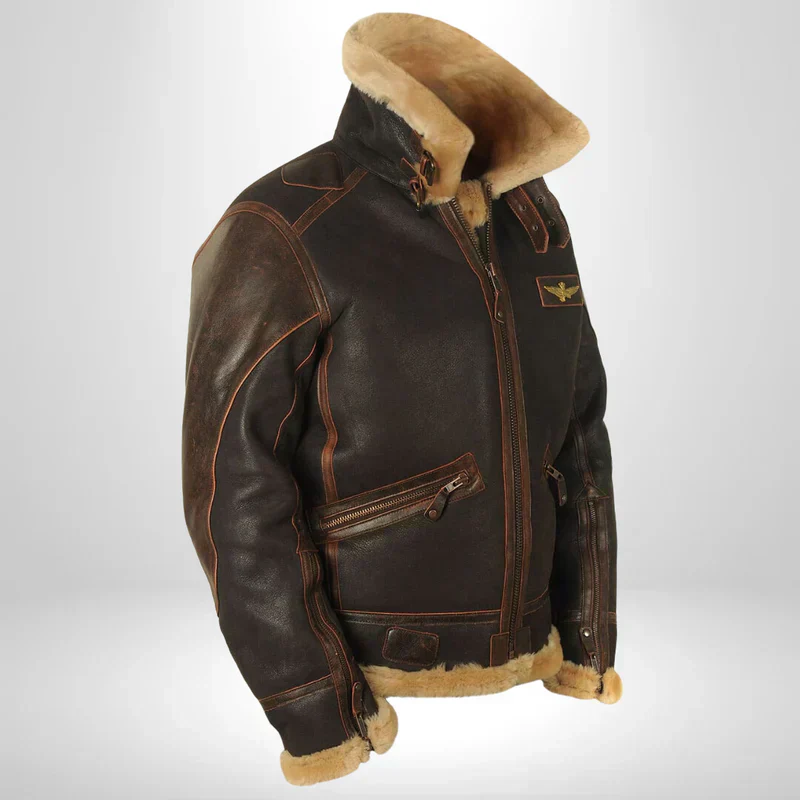 Aurelius | Men’s Leather Aviator Jacket with Shearling Collar - Image 6