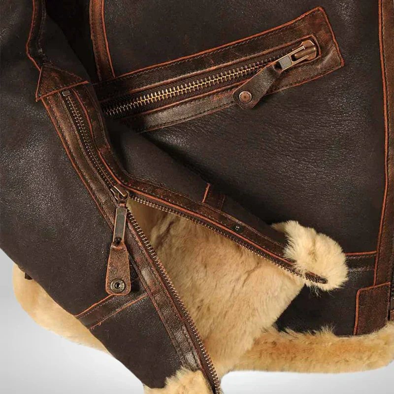 Aurelius | Men’s Leather Aviator Jacket with Shearling Collar - Image 8