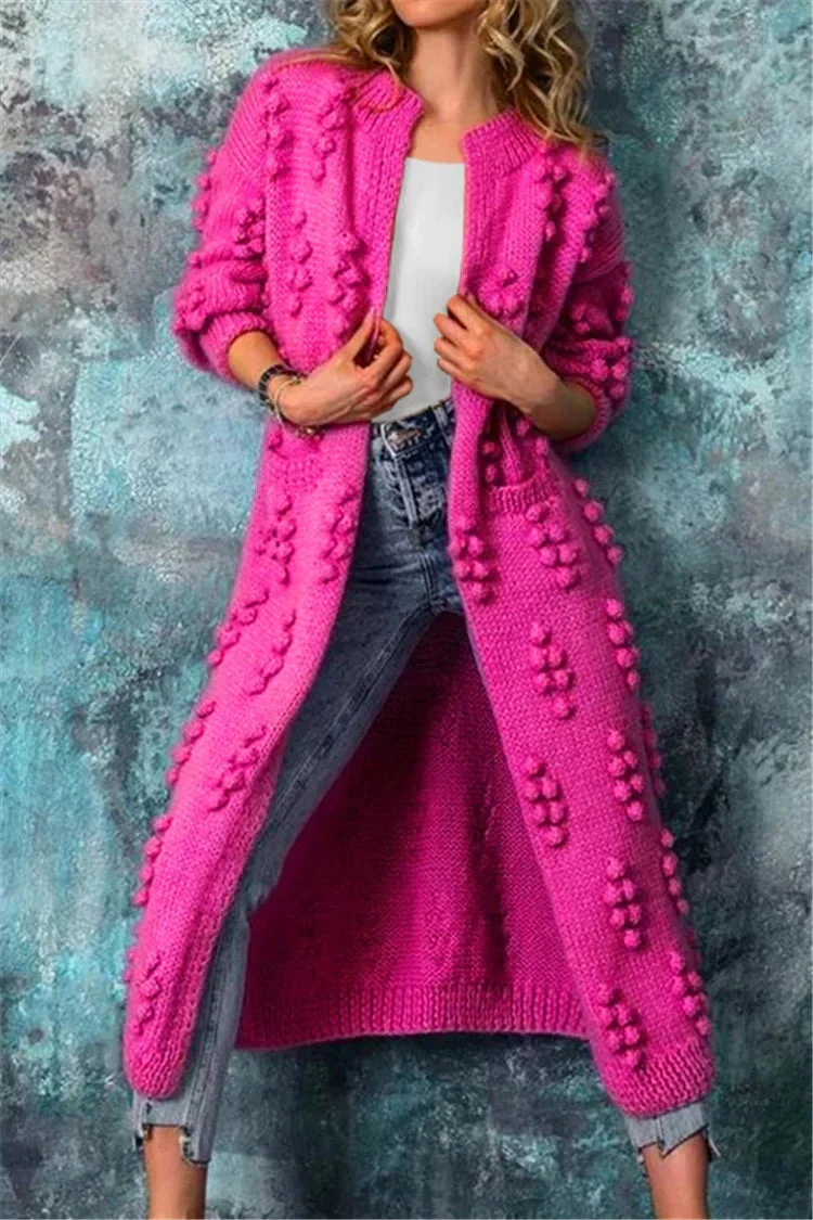 Auria | Women’s Winter Long Knitted Cardigan with Poms - Image 2