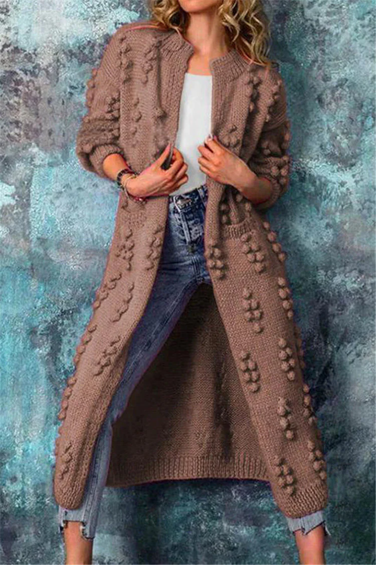 Auria | Women’s Winter Long Knitted Cardigan with Poms - Image 4