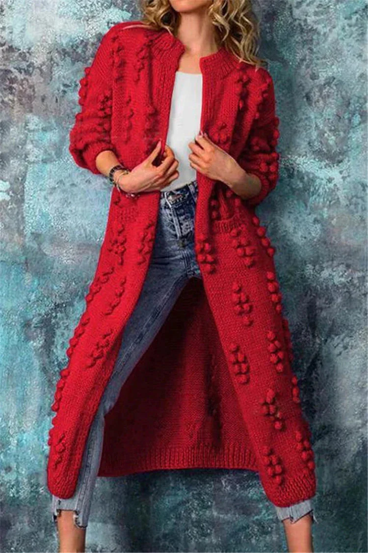 Auria | Women’s Winter Long Knitted Cardigan with Poms - Image 8