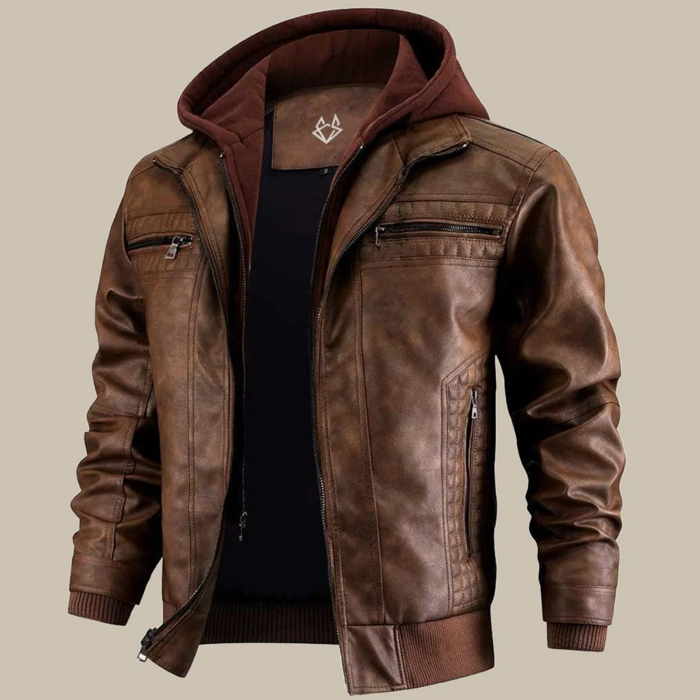 Daan | Men’s Hooded Leather-Style Jacket - Image 2