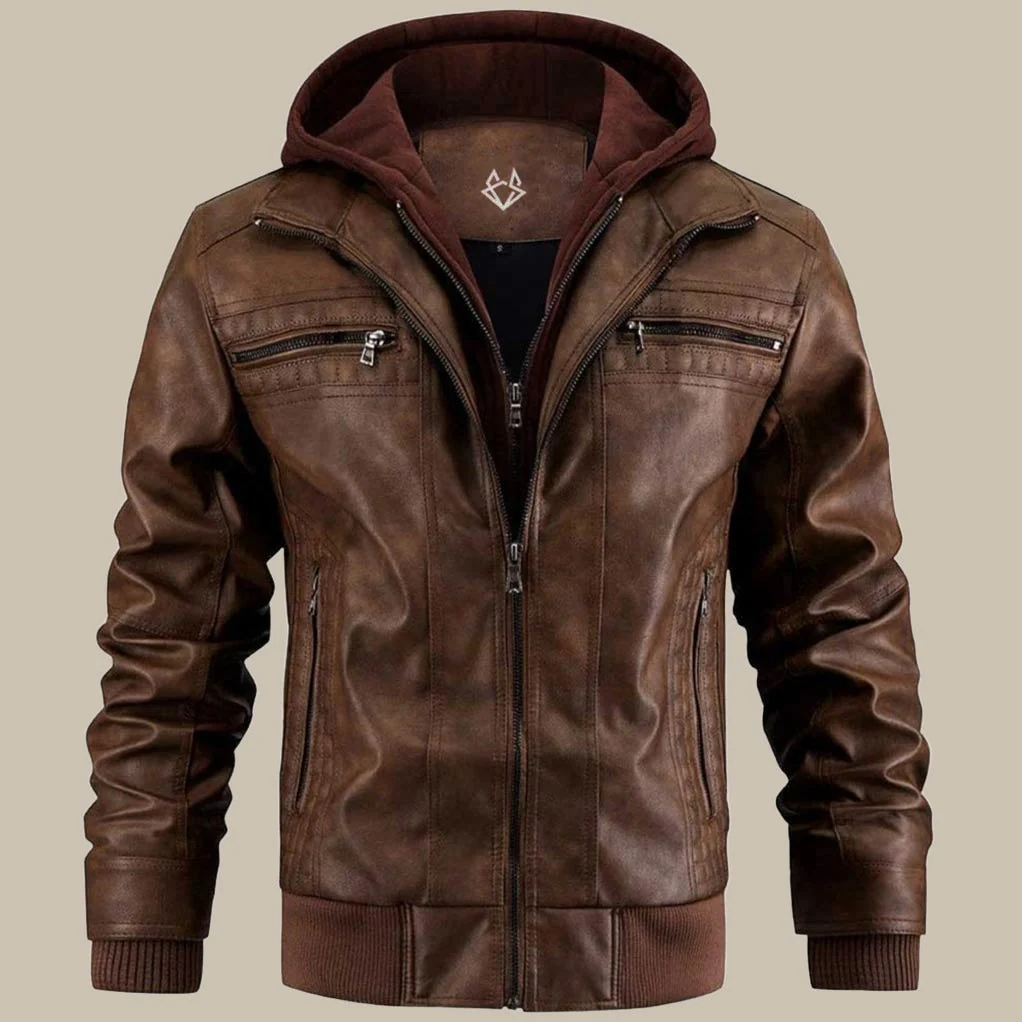Daan | Men’s Hooded Leather-Style Jacket - Image 3