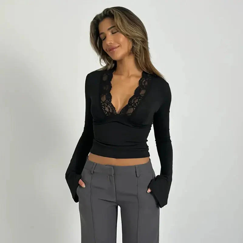 Gelinda | Women’s Lace-Trim V-Neck Top - Image 3