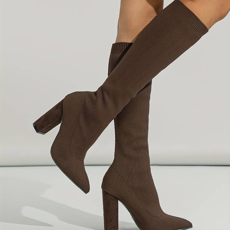 Haskella | Women’s Knee‑High Sock Boots – Stretch Knit & Block Heel - Image 10