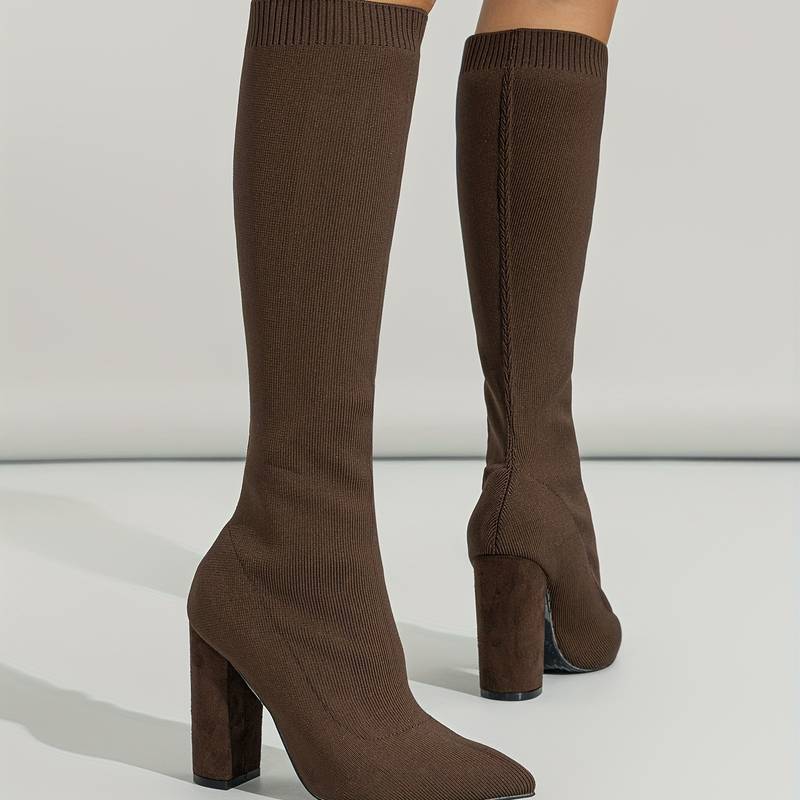 Haskella | Women’s Knee‑High Sock Boots – Stretch Knit & Block Heel - Image 11