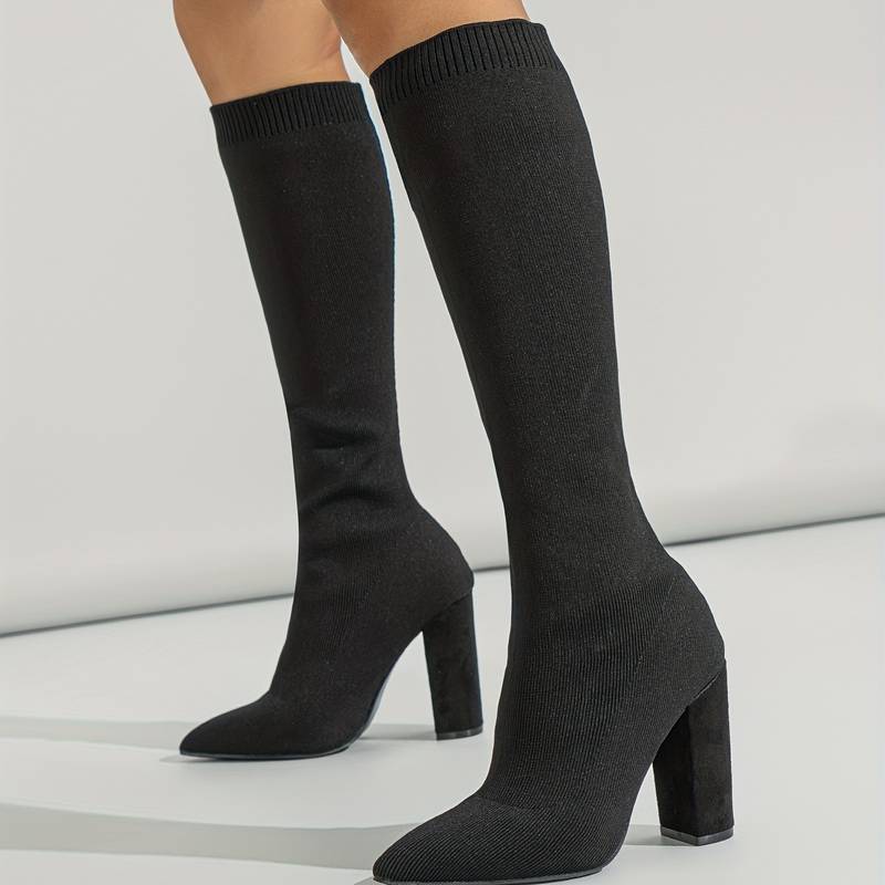 Haskella | Women’s Knee‑High Sock Boots – Stretch Knit & Block Heel - Image 6