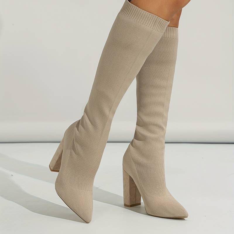 Haskella | Women’s Knee‑High Sock Boots – Stretch Knit & Block Heel - Image 9