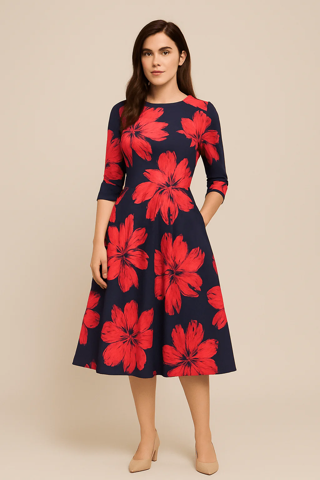 Havienne | Women’s A‑Line Knee‑Length Floral Dress - Image 5