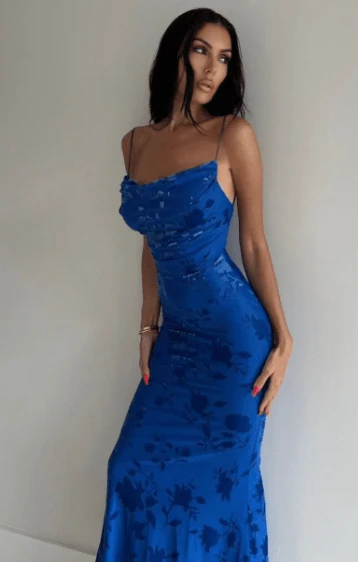 Isolde | Floral Strap Maxi Dress in Royal Blue - Image 7