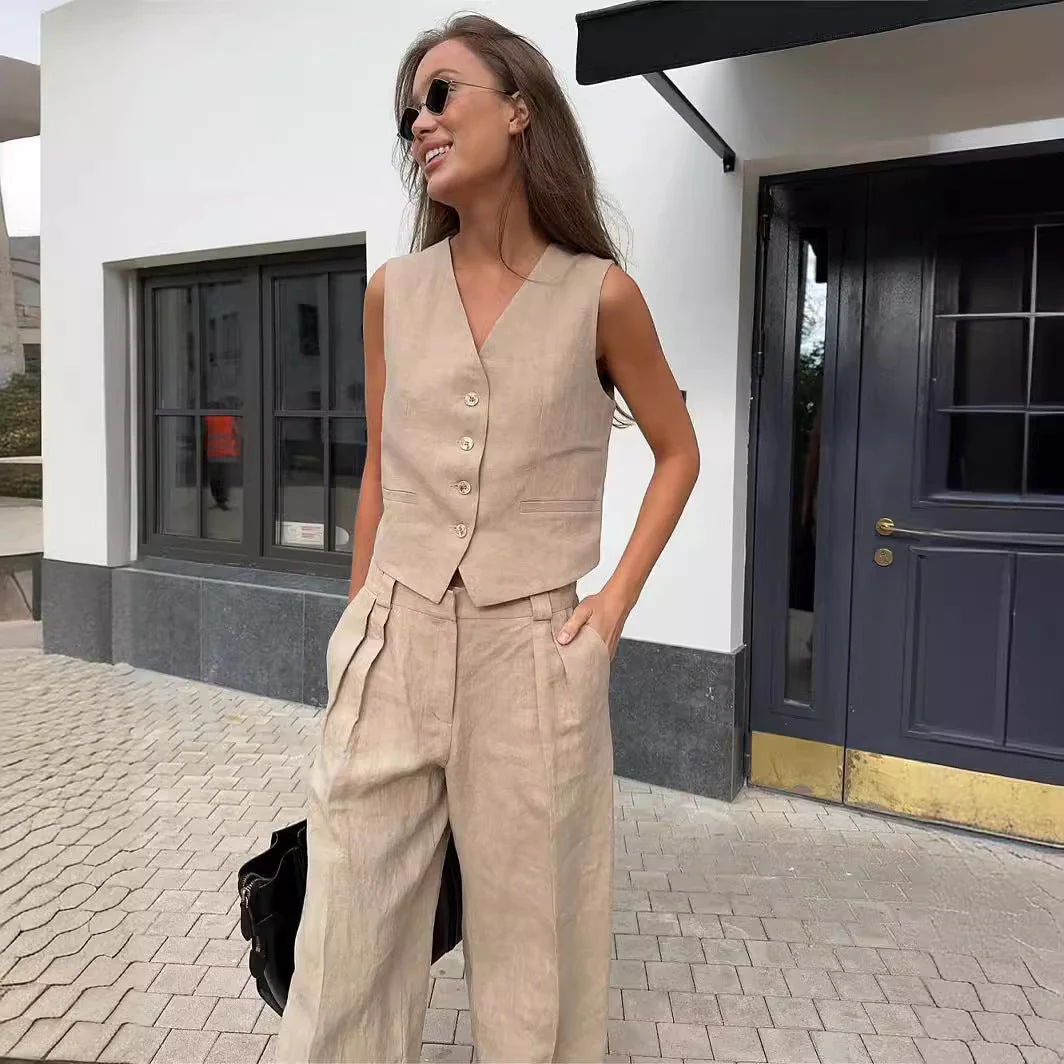 Jamaicah | Women’s Sleeveless Vest & Wide-Leg Pants Set - Image 14