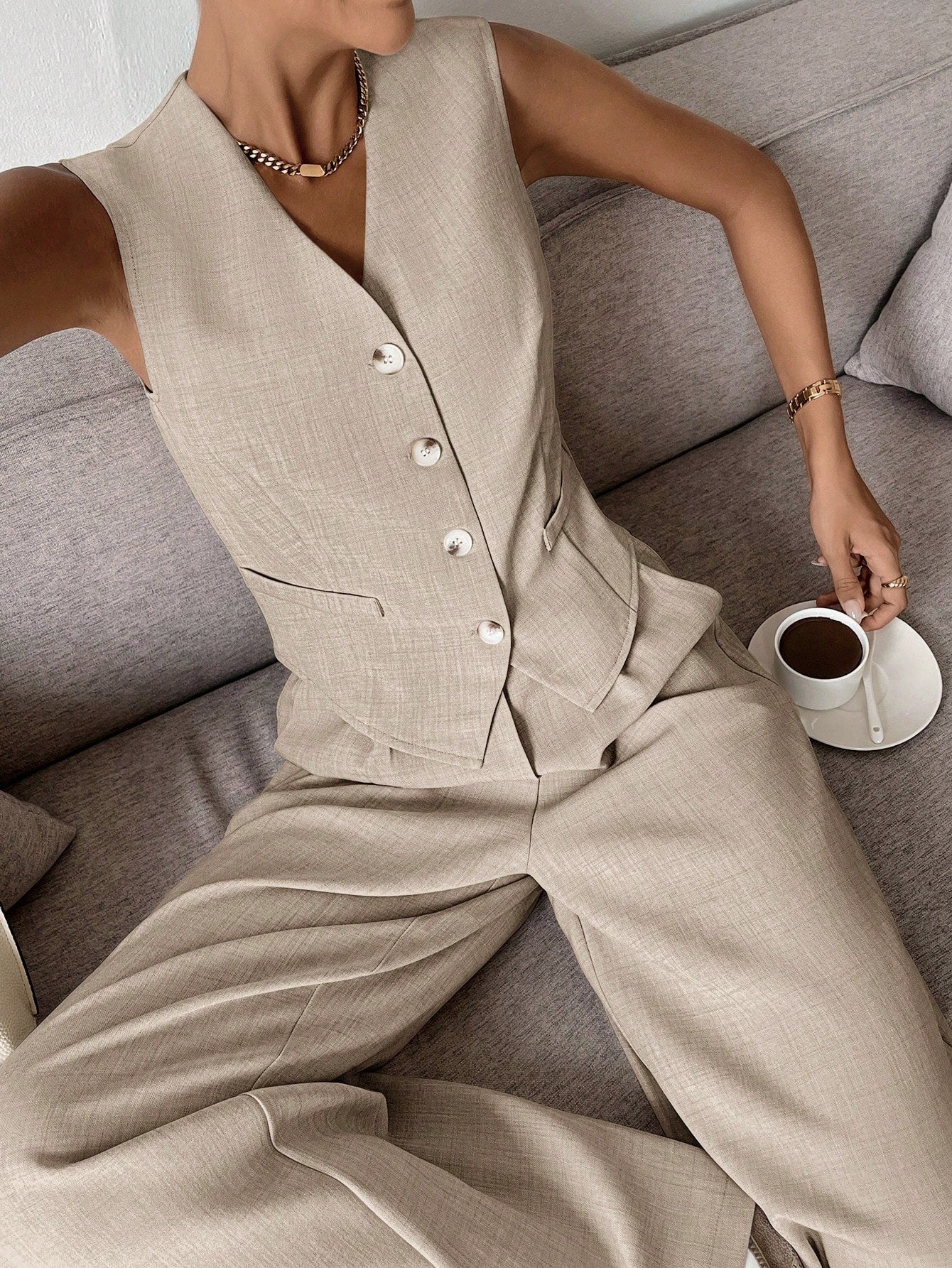 Jamaicah | Women’s Sleeveless Vest & Wide-Leg Pants Set - Image 3