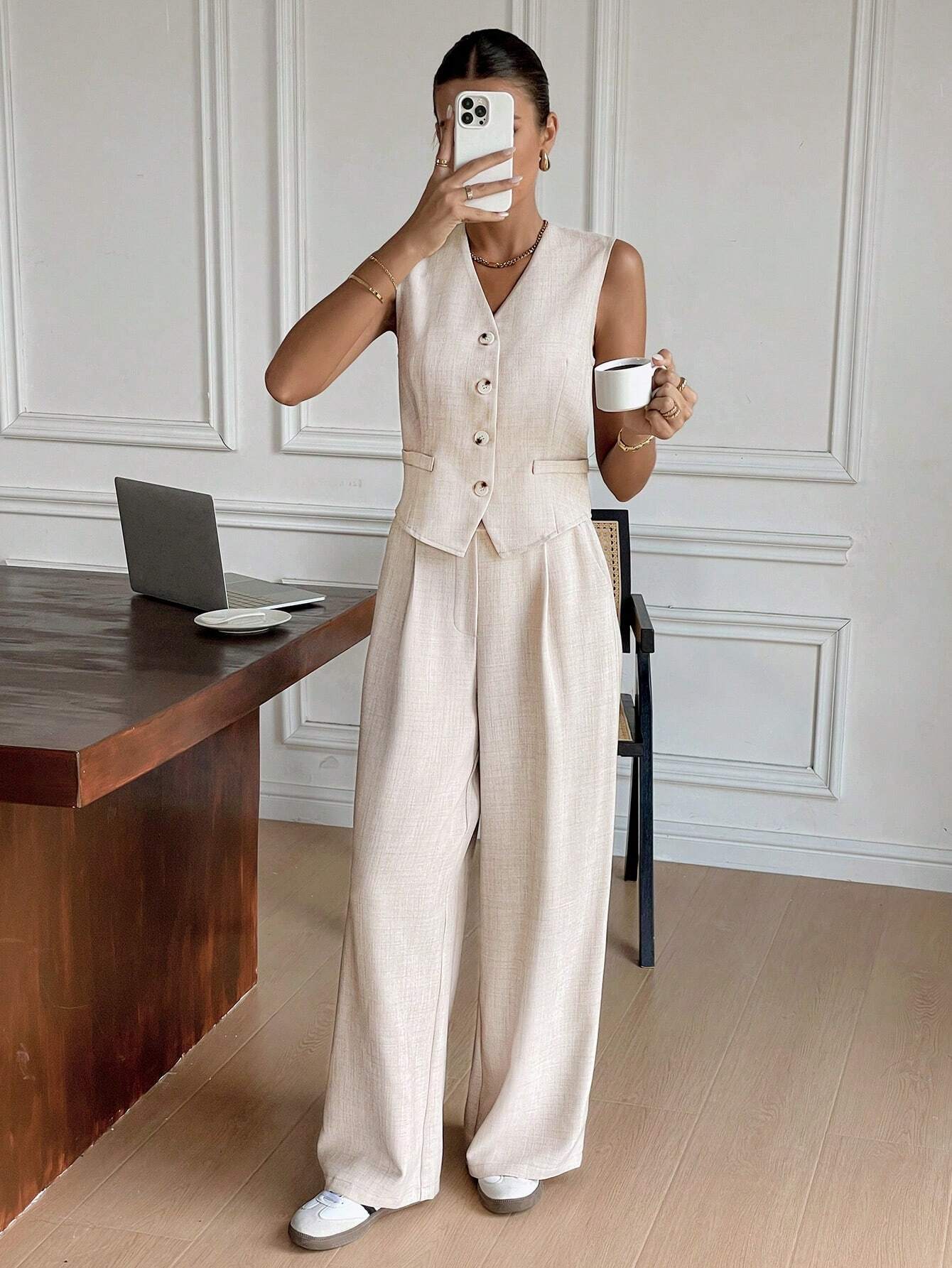 Jamaicah | Women’s Sleeveless Vest & Wide-Leg Pants Set - Image 4
