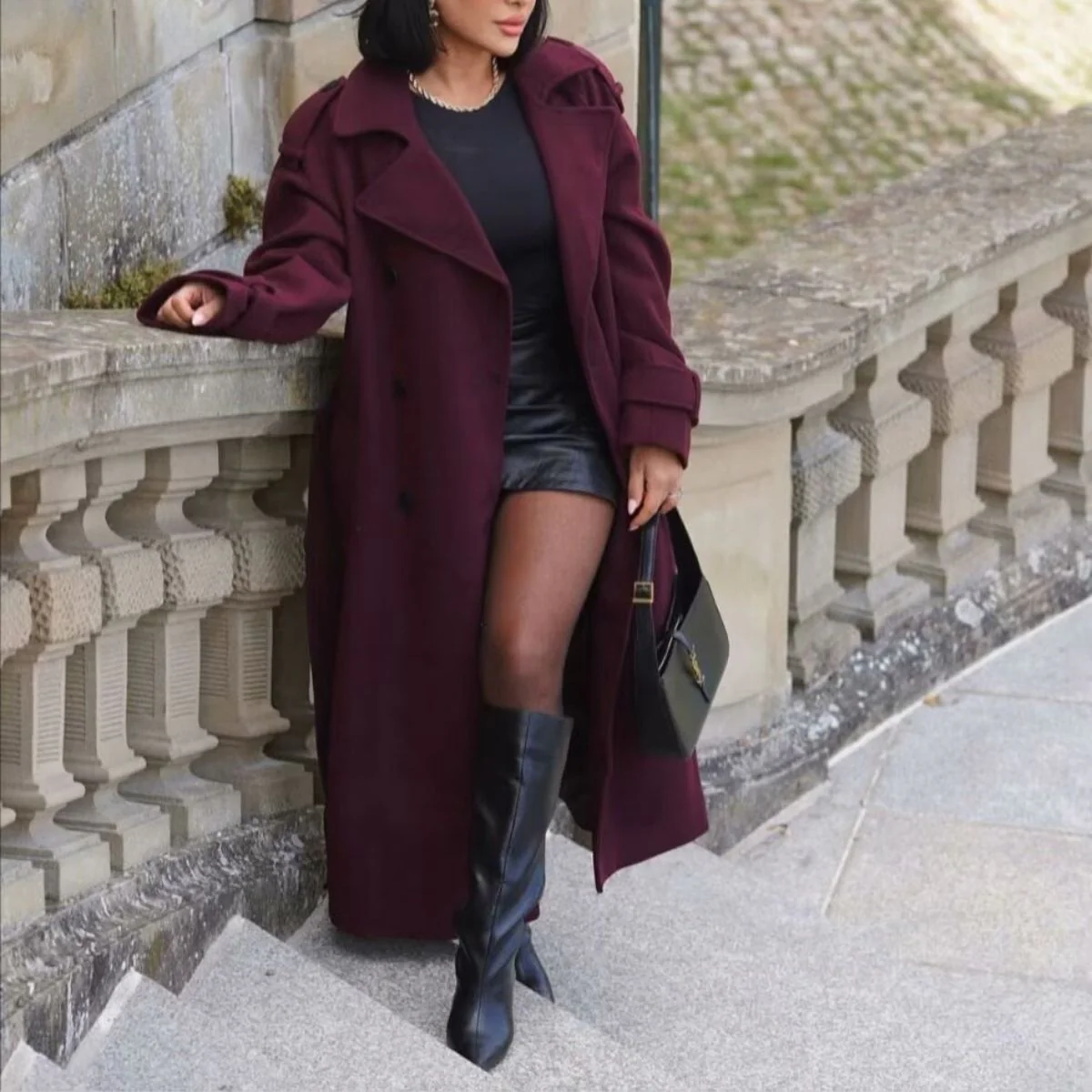 Jhoana | Women’s Elegant Bordeaux Trench Coat with Belt - Image 6