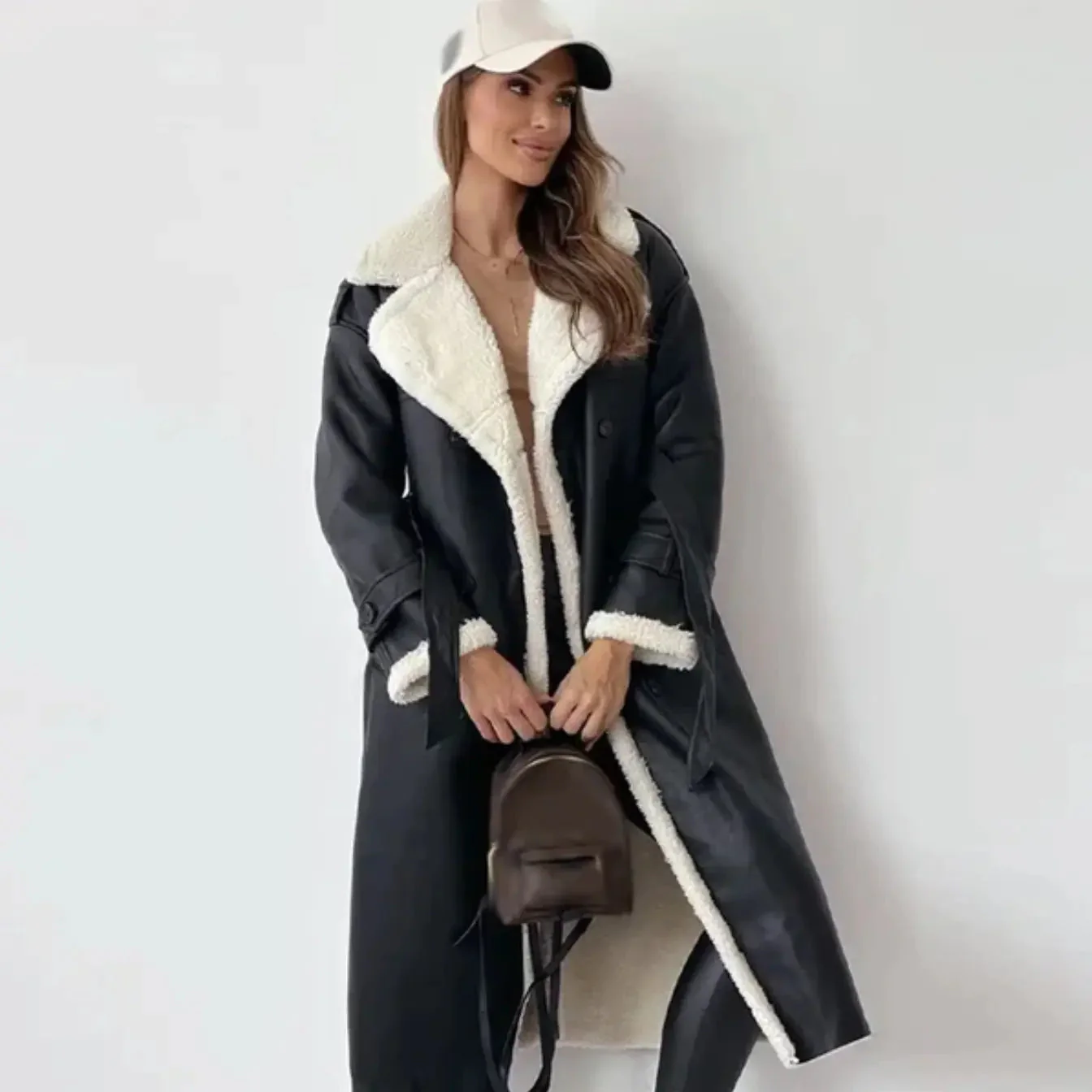 Lunie | Women’s Long Coat with Fur & Leather Accents