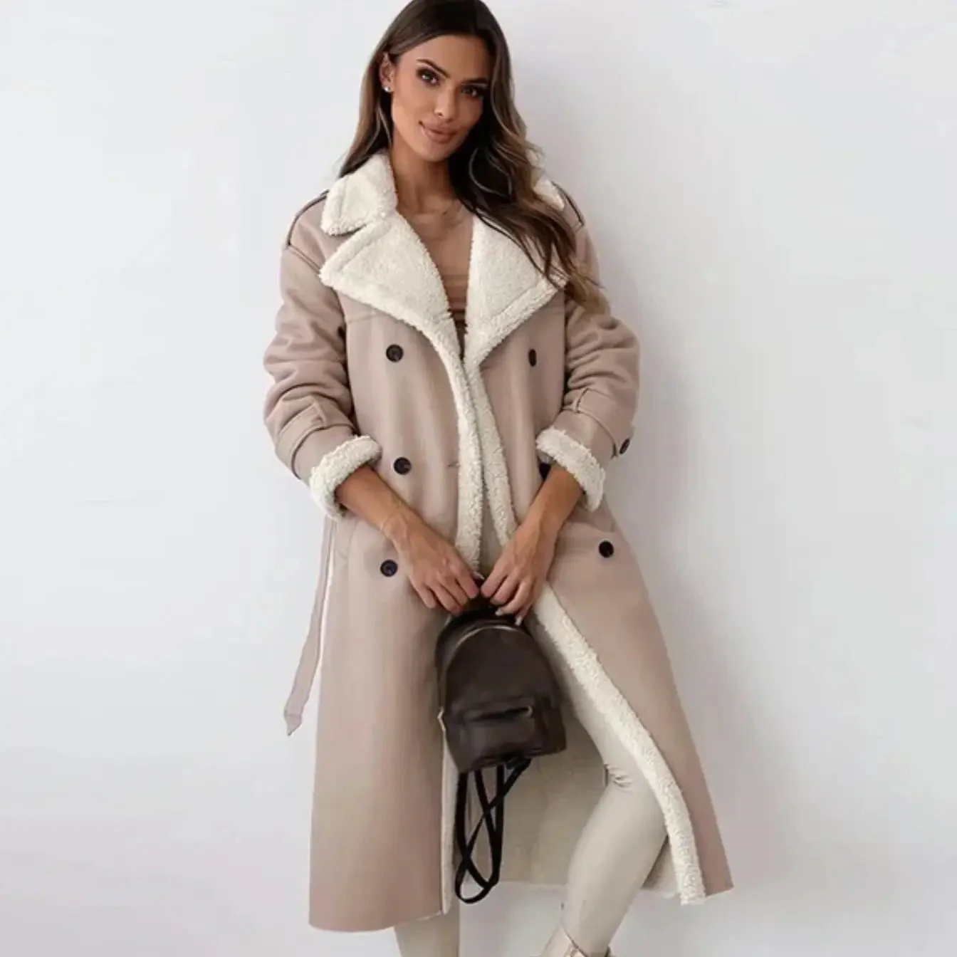 Lunie | Women’s Long Coat with Fur & Leather Accents - Image 3