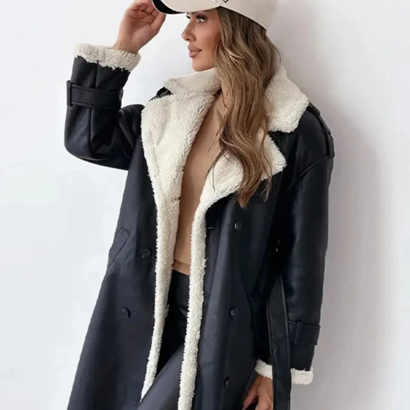 Lunie | Women’s Long Coat with Fur & Leather Accents - Image 4