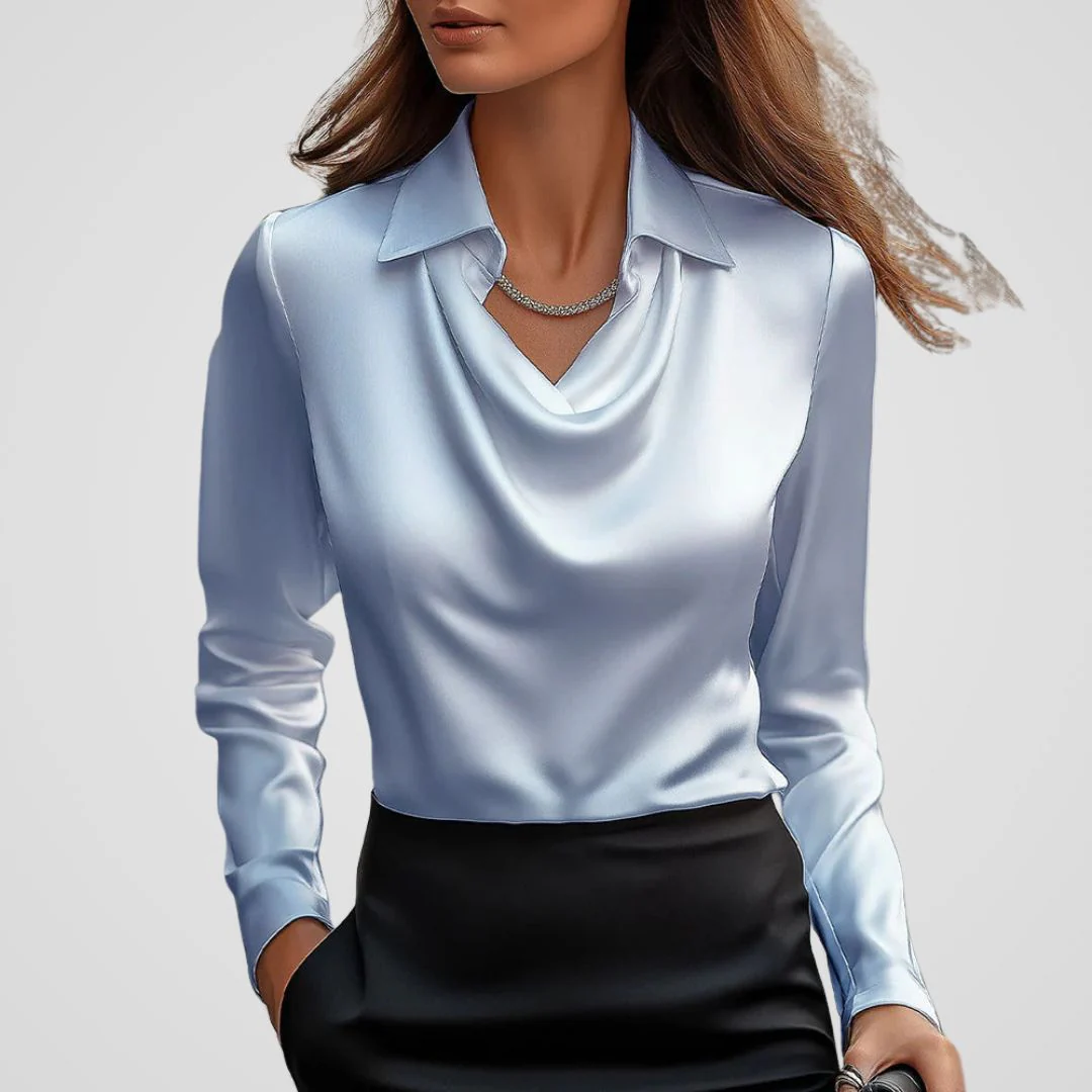 Malvina | Women’s Draped Neck Satin Blouse - Image 11