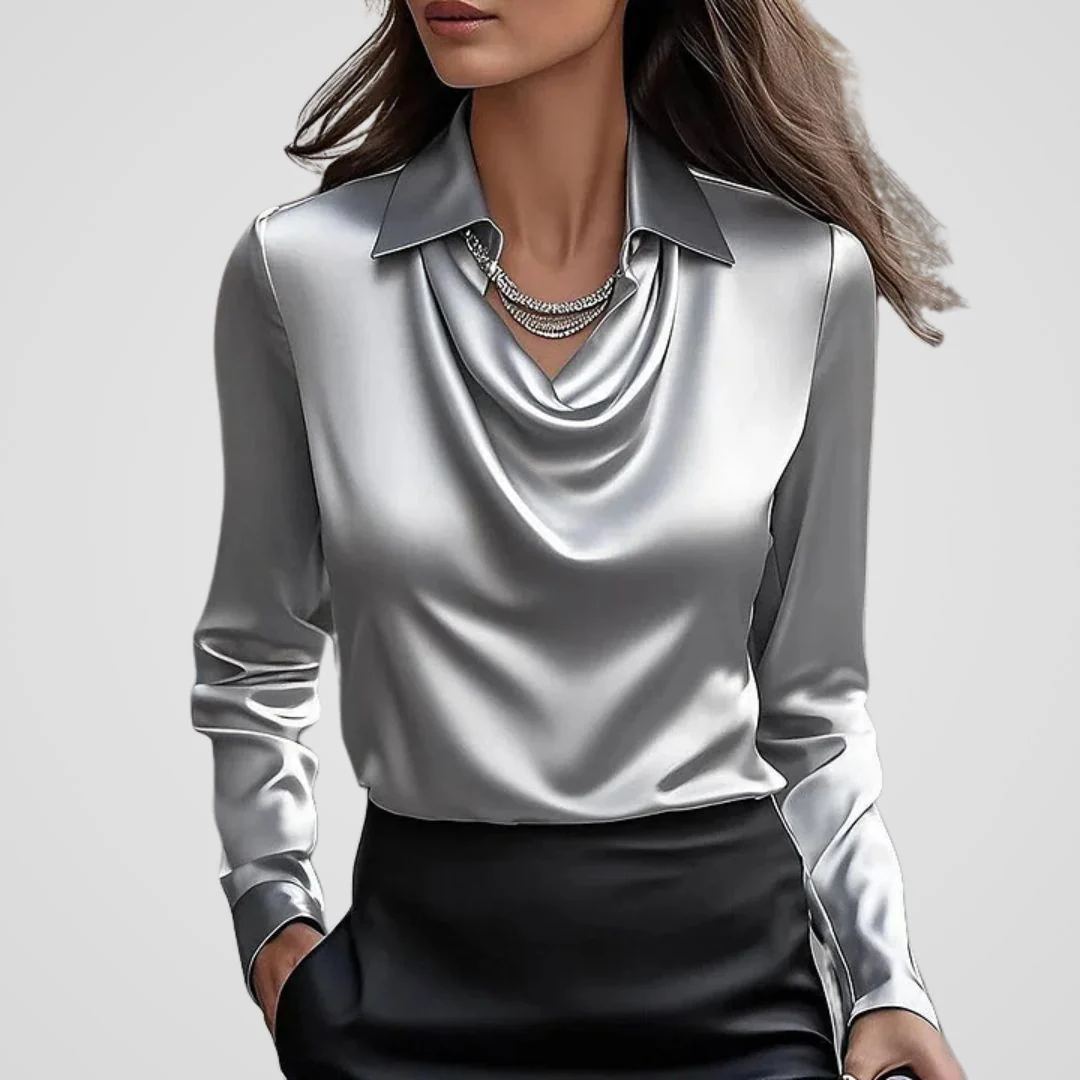 Malvina | Women’s Draped Neck Satin Blouse - Image 12
