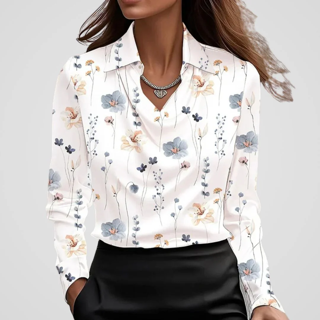 Malvina | Women’s Draped Neck Satin Blouse - Image 14