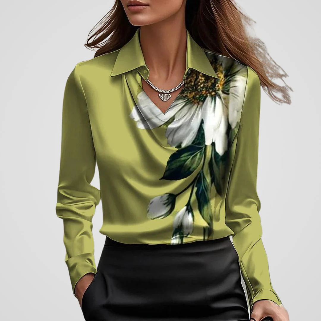 Malvina | Women’s Draped Neck Satin Blouse - Image 6