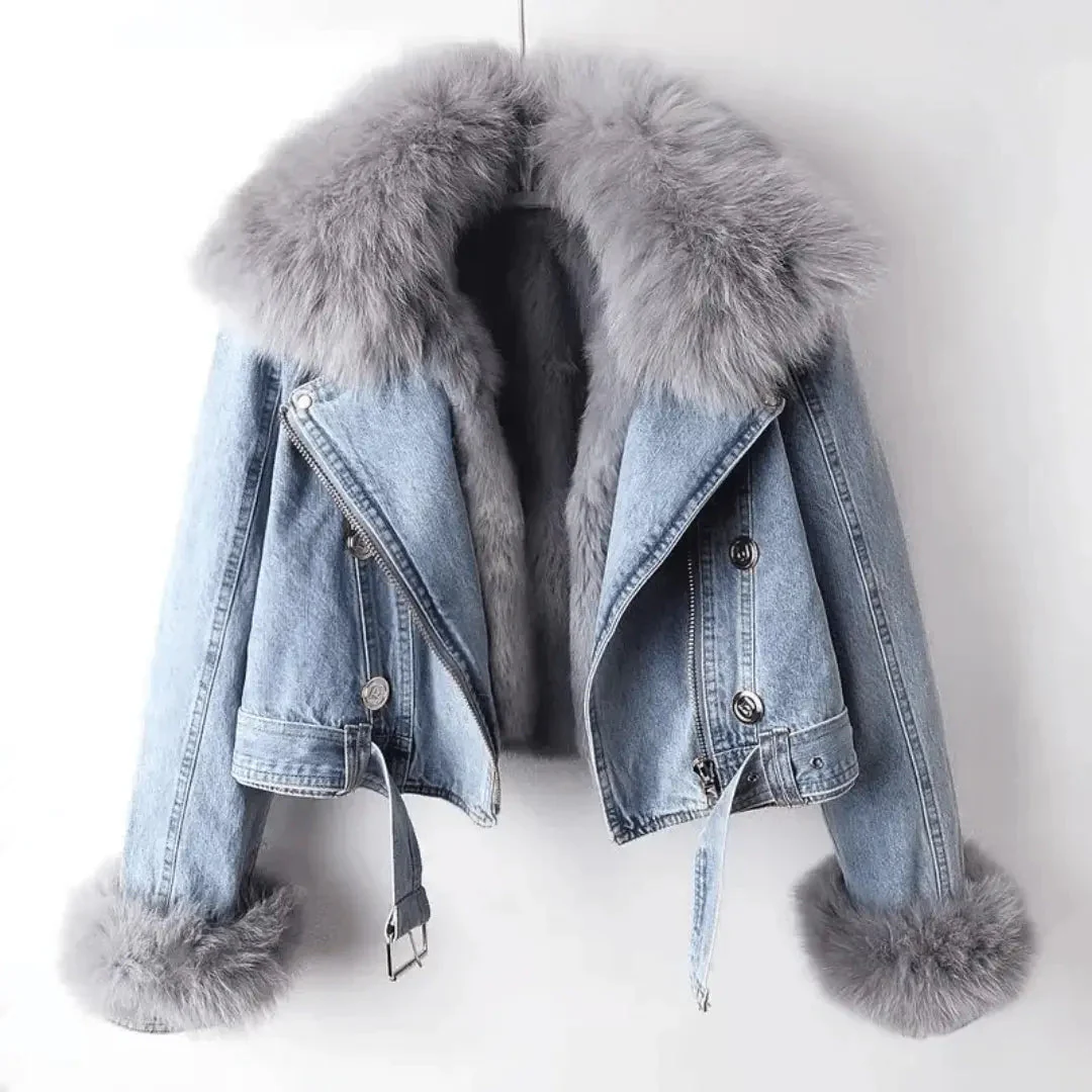 Mona | Women’s Urban Elegance Denim & Fur Jacket