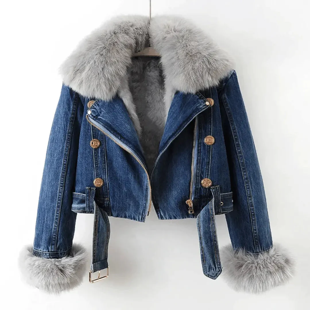 Mona | Women’s Urban Elegance Denim & Fur Jacket - Image 2