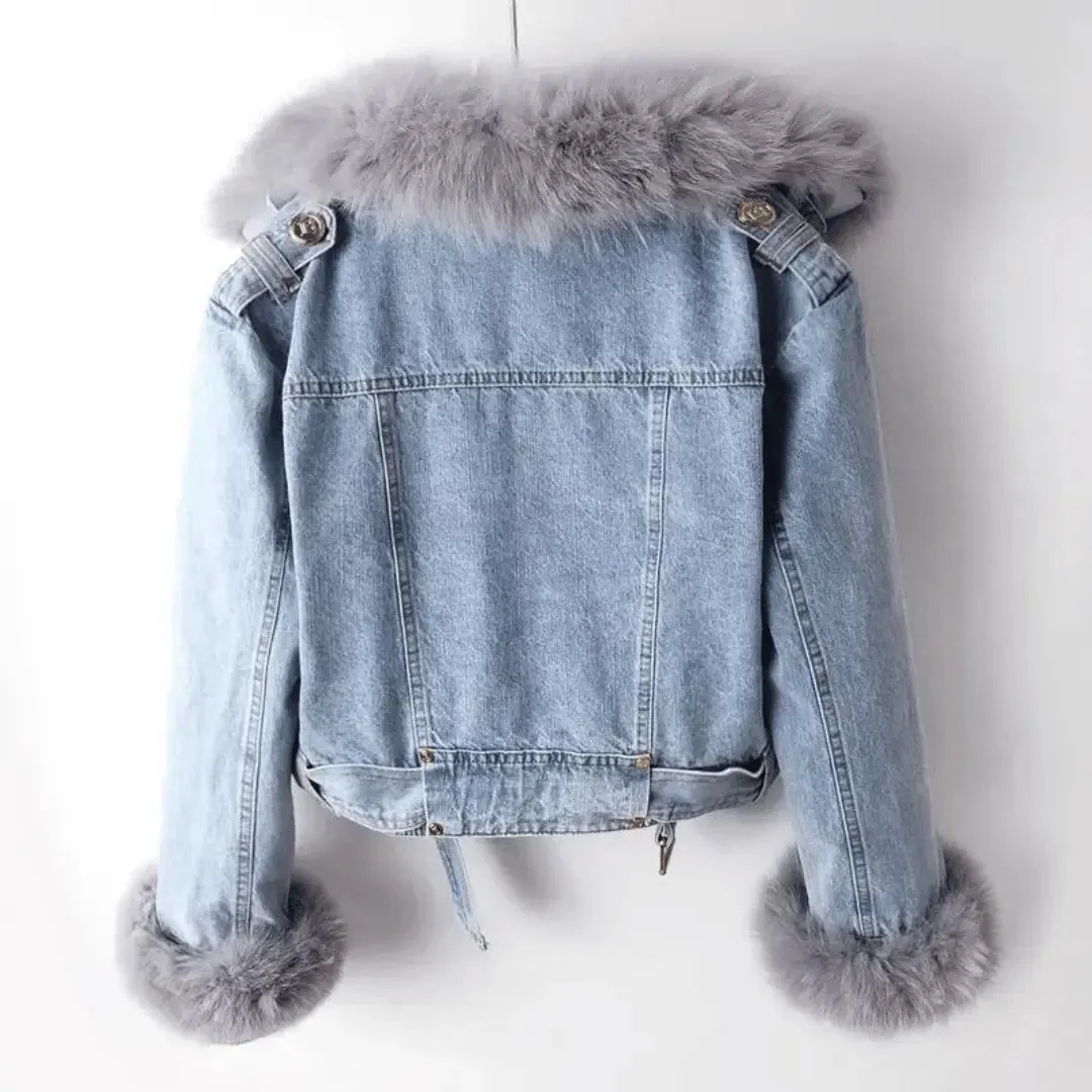 Mona | Women’s Urban Elegance Denim & Fur Jacket - Image 3