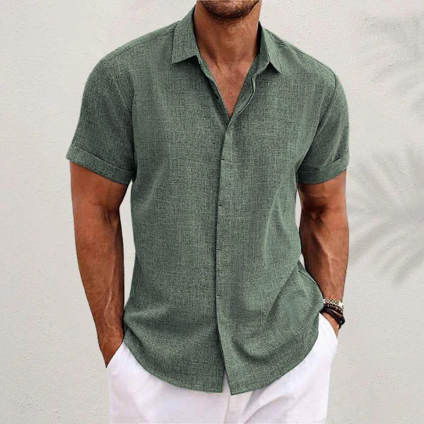 Oliveros | Men’s Short-Sleeve Cotton-Linen Shirt - Image 2