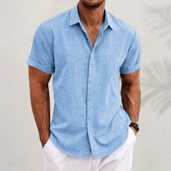 Oliveros | Men’s Short-Sleeve Cotton-Linen Shirt - Image 3