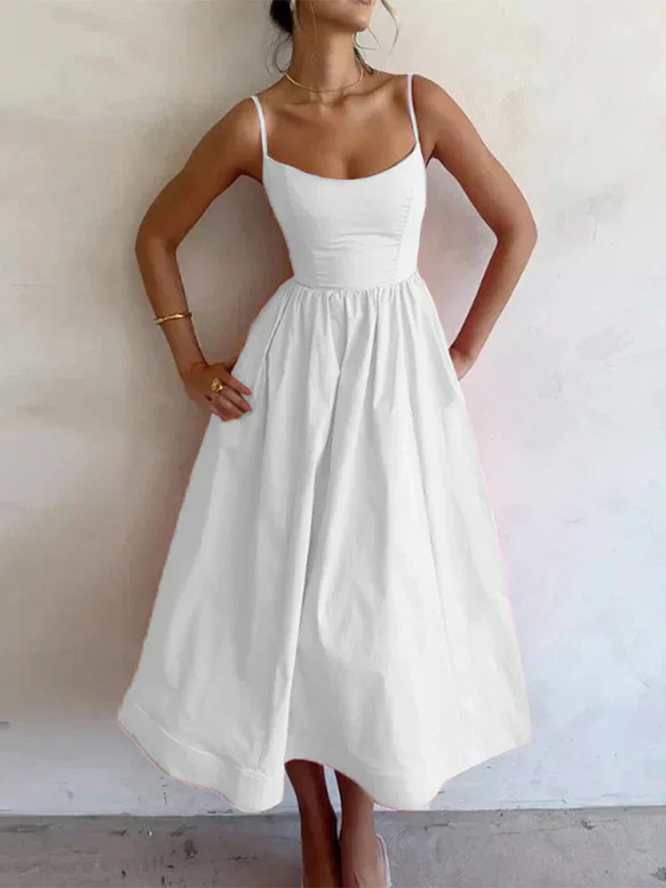 Rosalie | Pastel Pink Midi Dress with Spaghetti Straps - Image 3