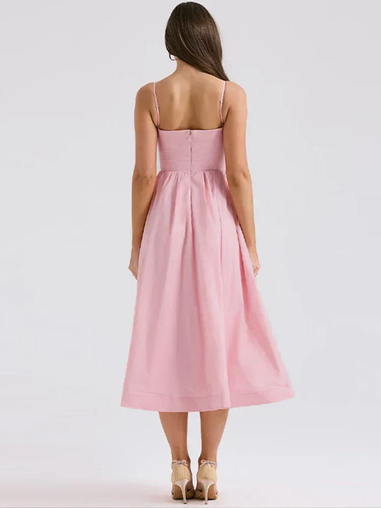 Rosalie | Pastel Pink Midi Dress with Spaghetti Straps - Image 6