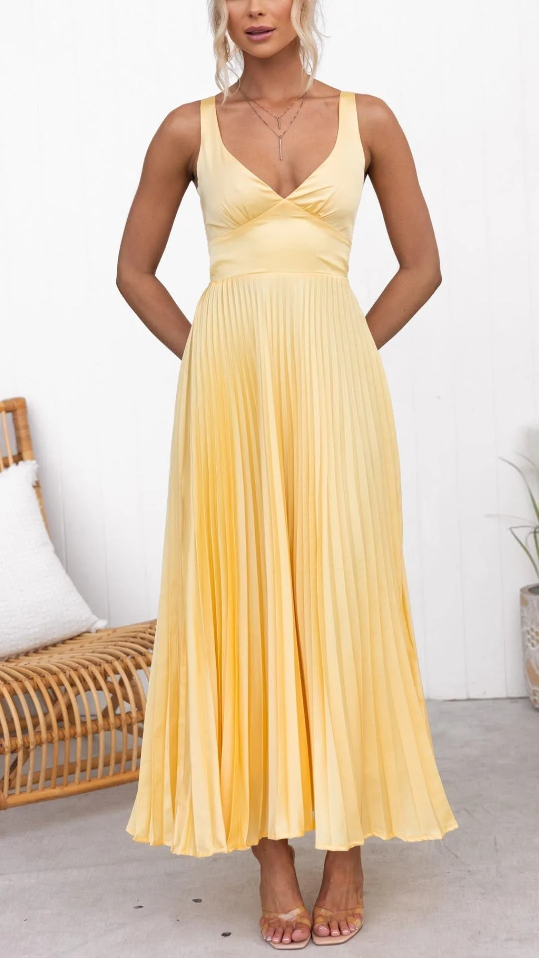 Solaria | Women’s Pleated Midi Dress in Sun Yellow - Image 2