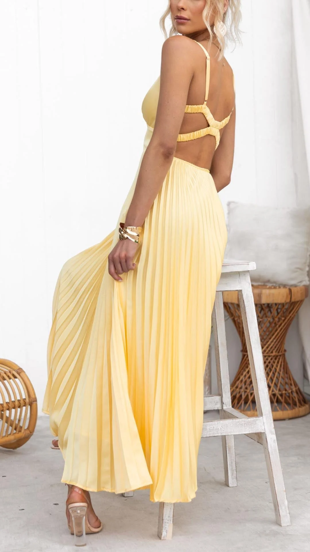 Solaria | Women’s Pleated Midi Dress in Sun Yellow - Image 4