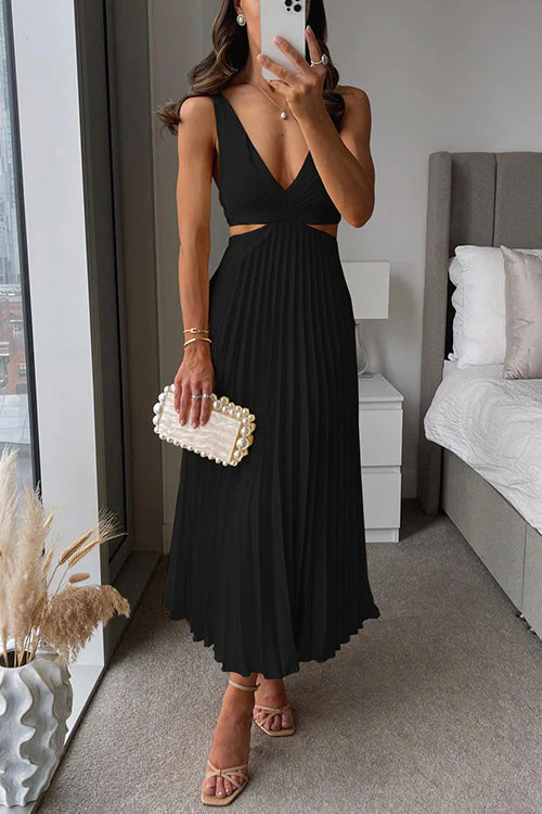 Valen | Women’s Elegant V-Neck Pleated Skirt Dress - Image 5