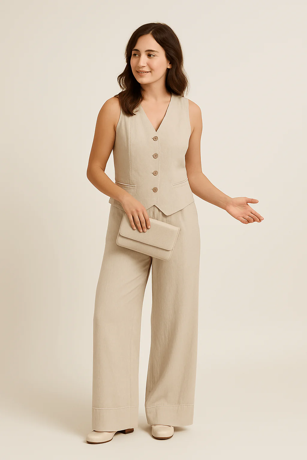 Yveline | Women’s Linen Vest & Wide‑Leg Trousers Set
