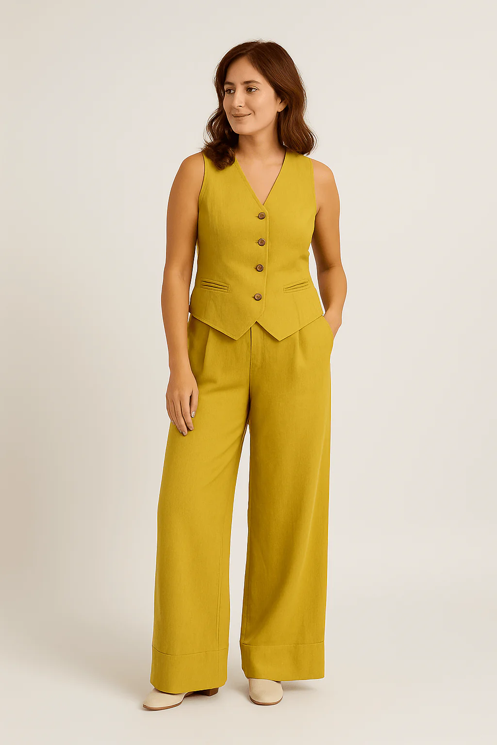 Yveline | Women’s Linen Vest & Wide‑Leg Trousers Set - Image 2