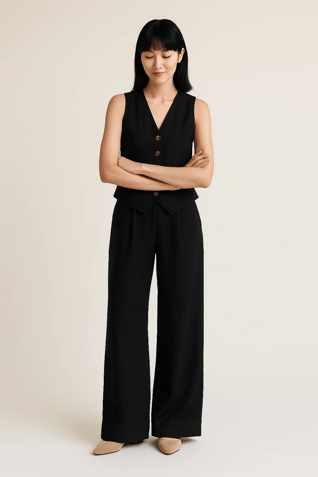 Yveline | Women’s Linen Vest & Wide‑Leg Trousers Set - Image 3
