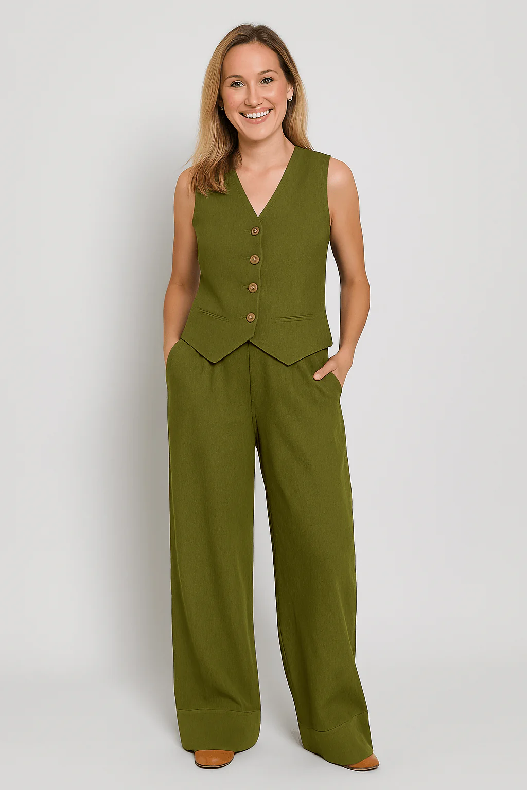 Yveline | Women’s Linen Vest & Wide‑Leg Trousers Set - Image 5