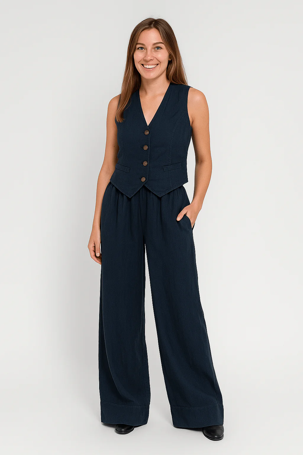 Yveline | Women’s Linen Vest & Wide‑Leg Trousers Set - Image 6