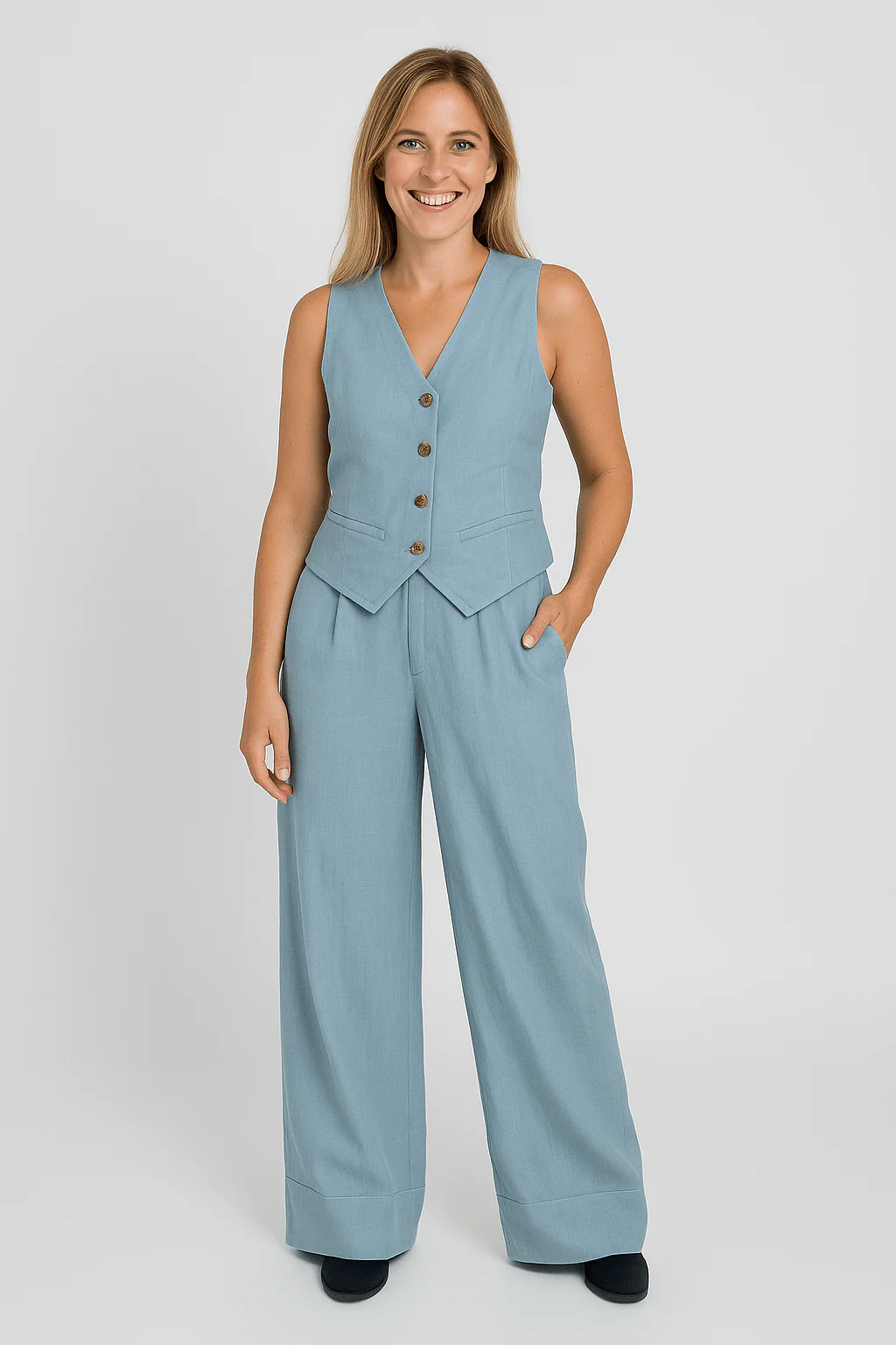 Yveline | Women’s Linen Vest & Wide‑Leg Trousers Set - Image 7