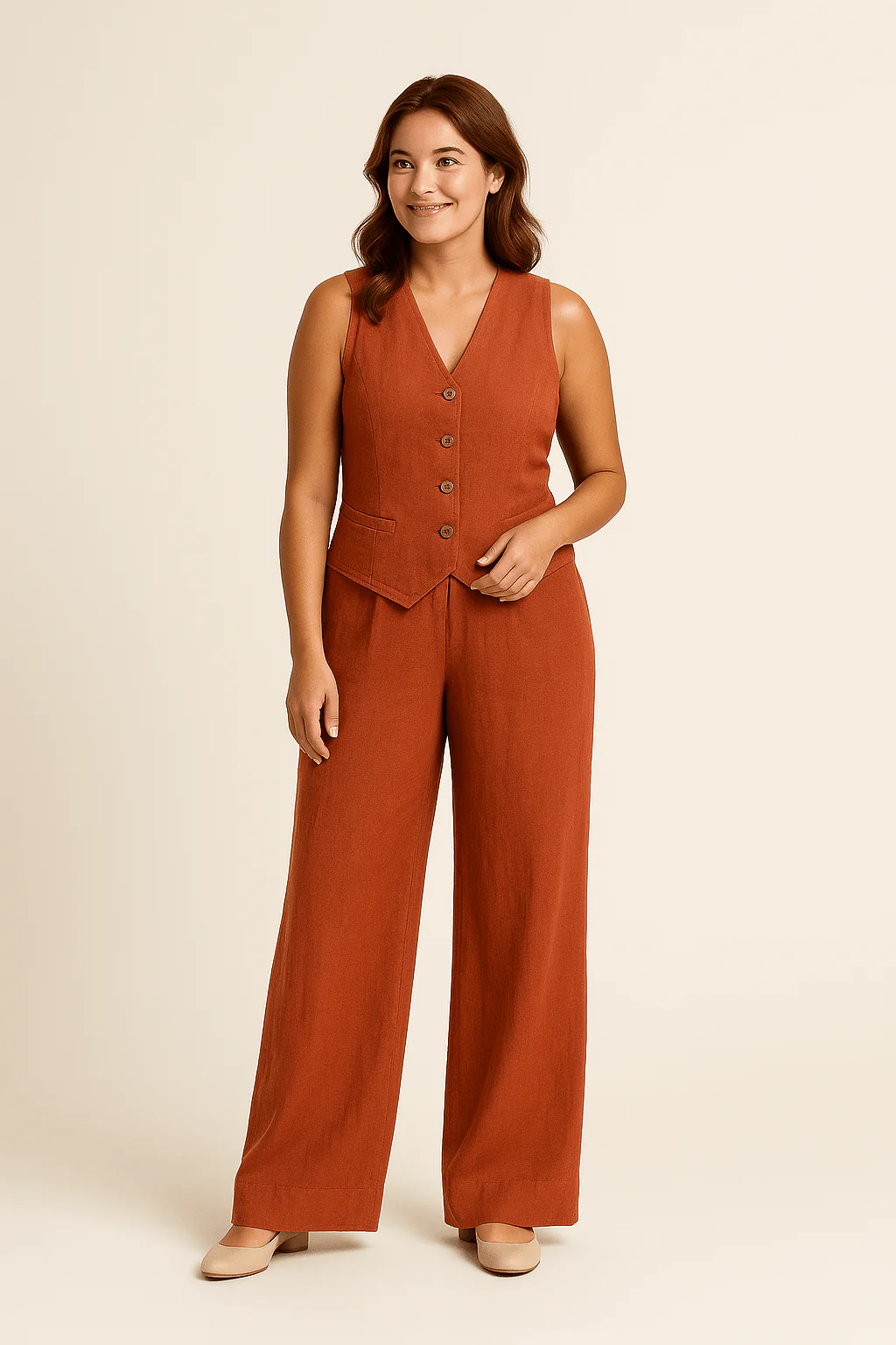 Yveline | Women’s Linen Vest & Wide‑Leg Trousers Set - Image 8
